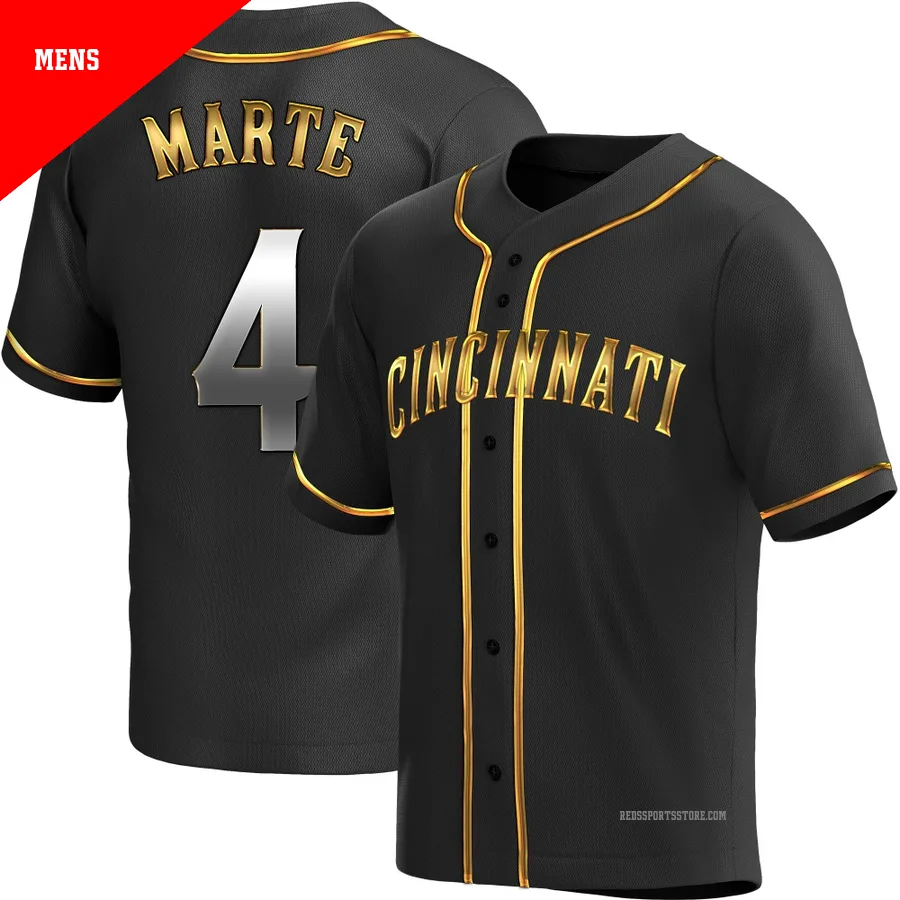 Cincinnati Reds ＃4 Noelvi Marte Men's Gold Replica Black en Alternate Jersey