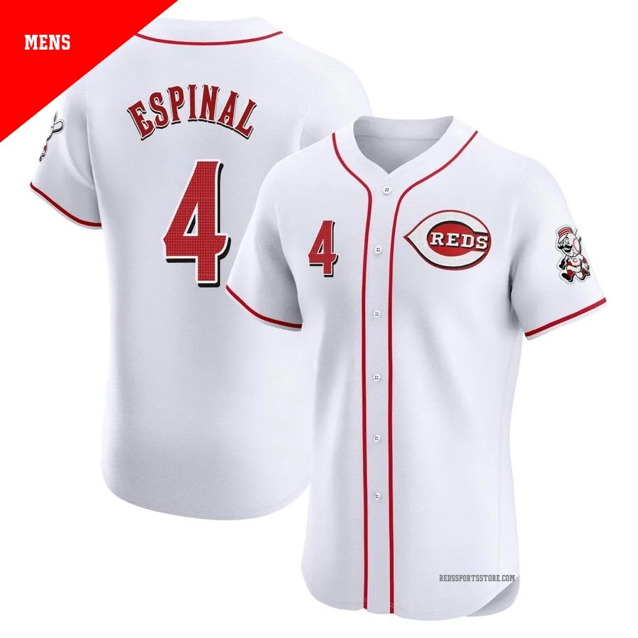 Cincinnati Reds ＃4 Santiago Espinal Men's White Elite Home Patch Jersey