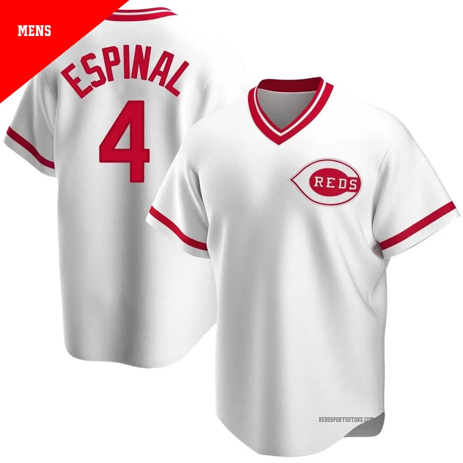 Cincinnati Reds ＃4 Santiago Espinal Men's White Replica Home Cooperstown Collection Jersey