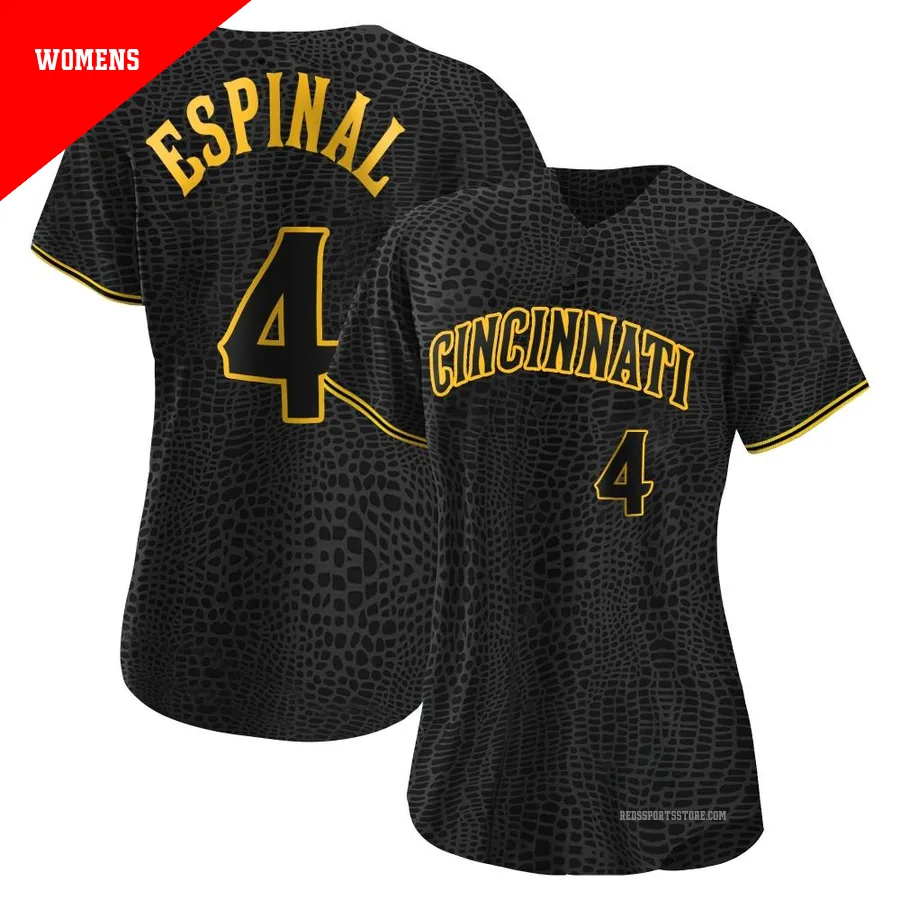 Cincinnati Reds ＃4 Santiago Espinal Women's Black Authentic Snake Skin City Jersey