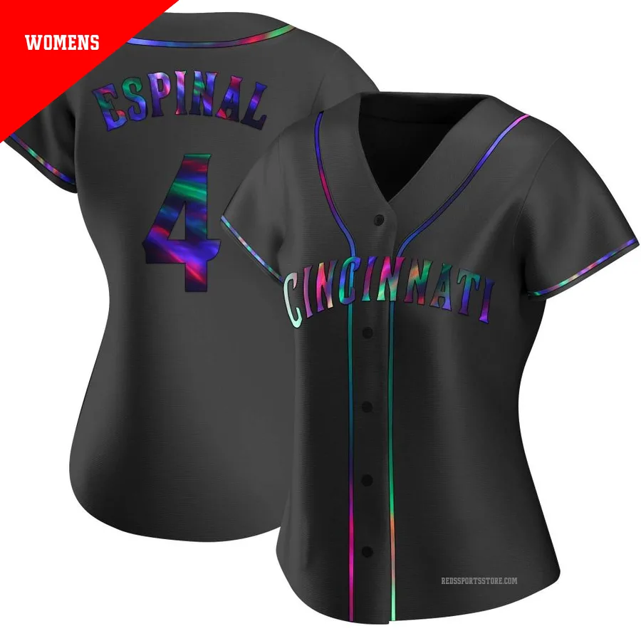 Cincinnati Reds ＃4 Santiago Espinal Women's Black Replica Holographic Alternate Jersey