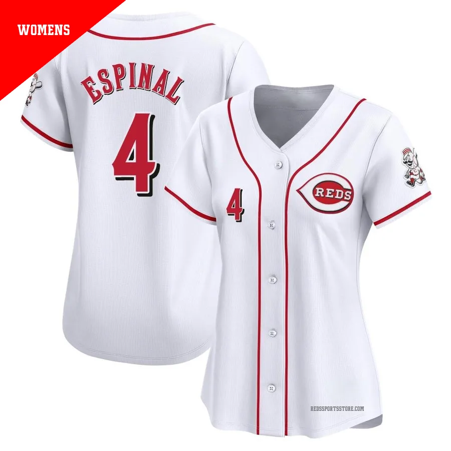 Cincinnati Reds ＃4 Santiago Espinal Women's White Limited Home Jersey