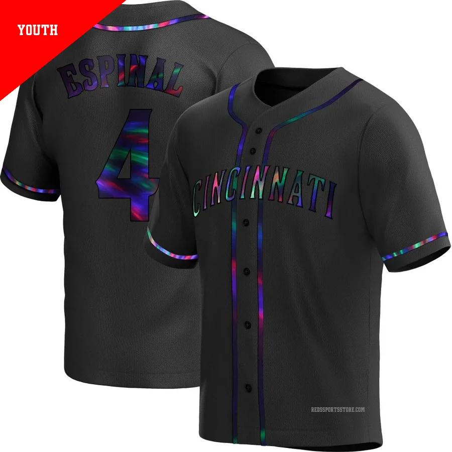 Cincinnati Reds ＃4 Santiago Espinal Youth Black Replica Holographic Alternate Jersey