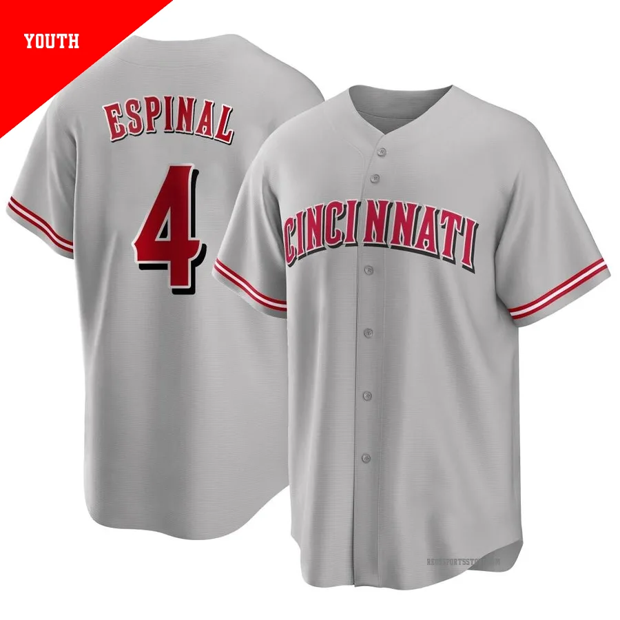 Cincinnati Reds ＃4 Santiago Espinal Youth Gray Replica Road Jersey