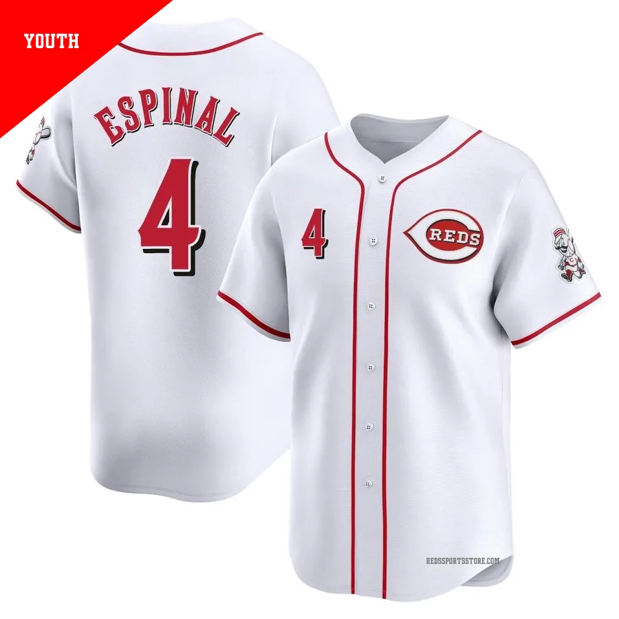 Cincinnati Reds ＃4 Santiago Espinal Youth White Limited Home Jersey