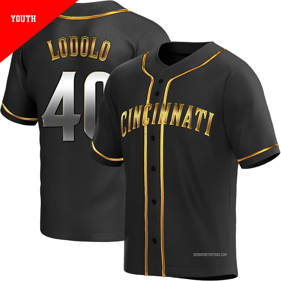 Cincinnati Reds ＃40 Nick Lodolo Youth Gold Replica Black en Alternate Jersey