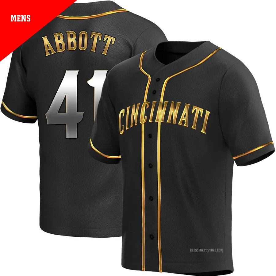 Cincinnati Reds ＃41 Andrew Abbott Men's Gold Replica Black en Alternate Jersey