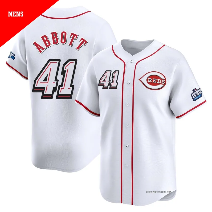 Cincinnati Reds ＃41 Andrew Abbott Men's White Limited 2025 Speedway Classic Alternate Jersey