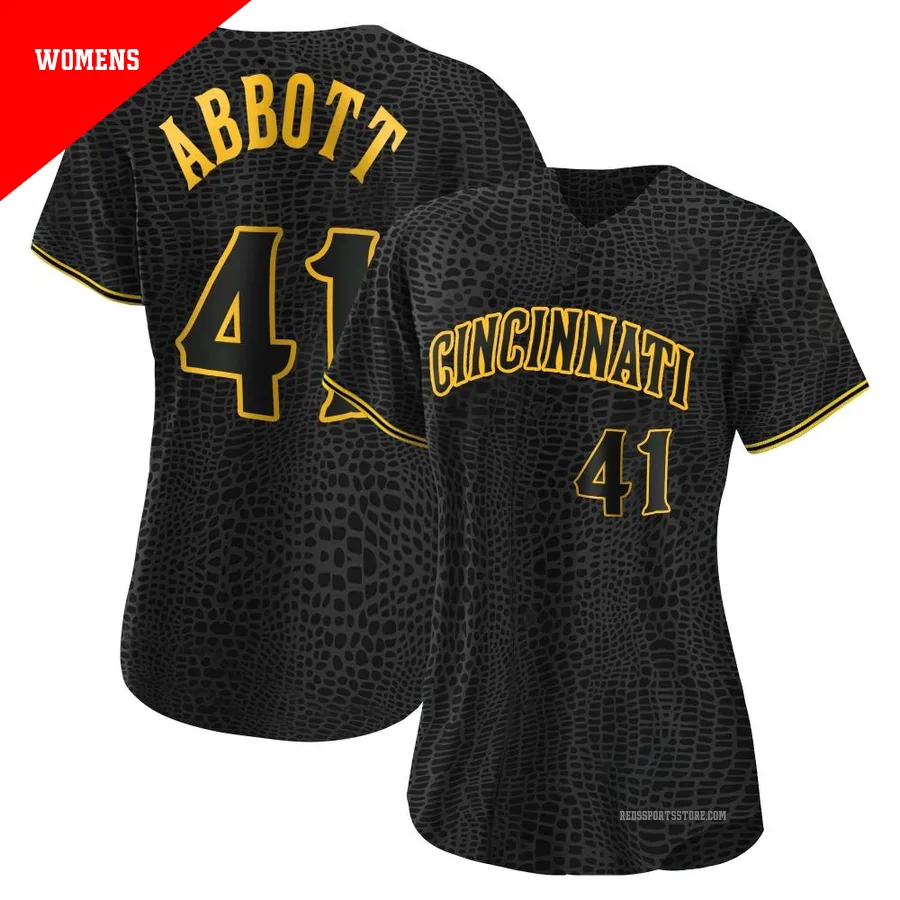 Cincinnati Reds ＃41 Andrew Abbott Women's Black Replica Snake Skin City Jersey