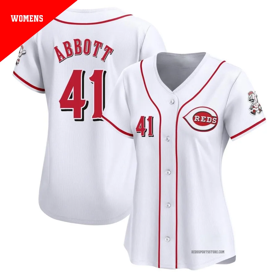 Cincinnati Reds ＃41 Andrew Abbott Women's White Limited Home Jersey