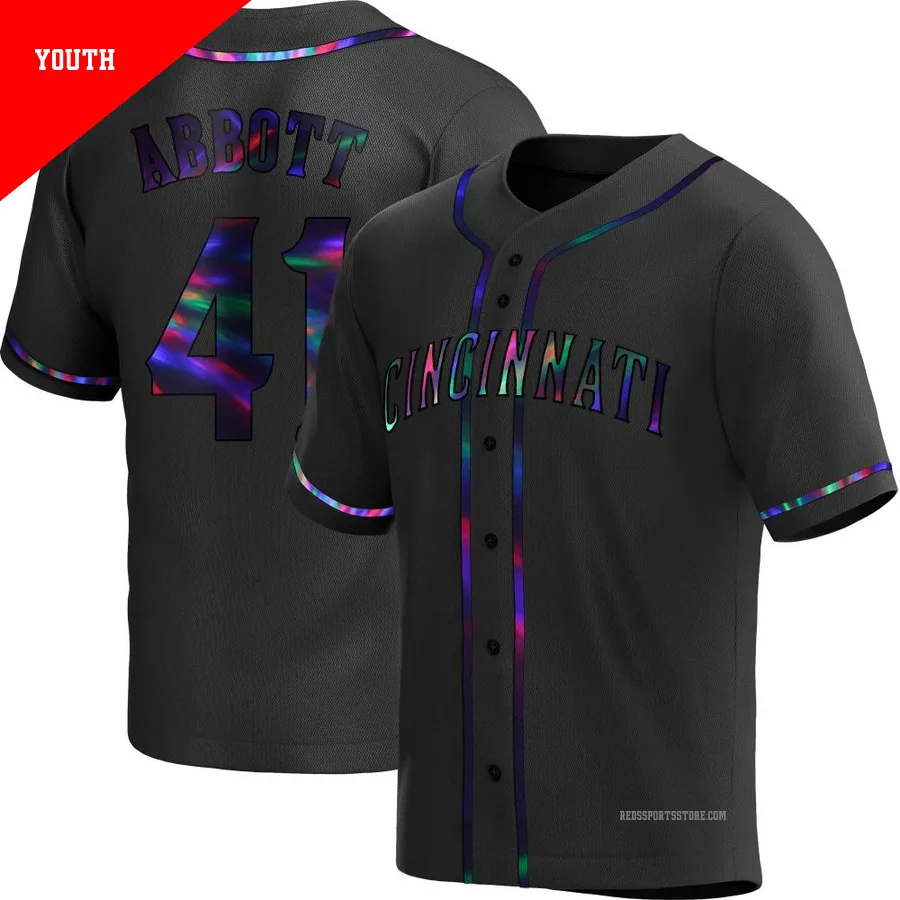Cincinnati Reds ＃41 Andrew Abbott Youth Black Replica Holographic Alternate Jersey
