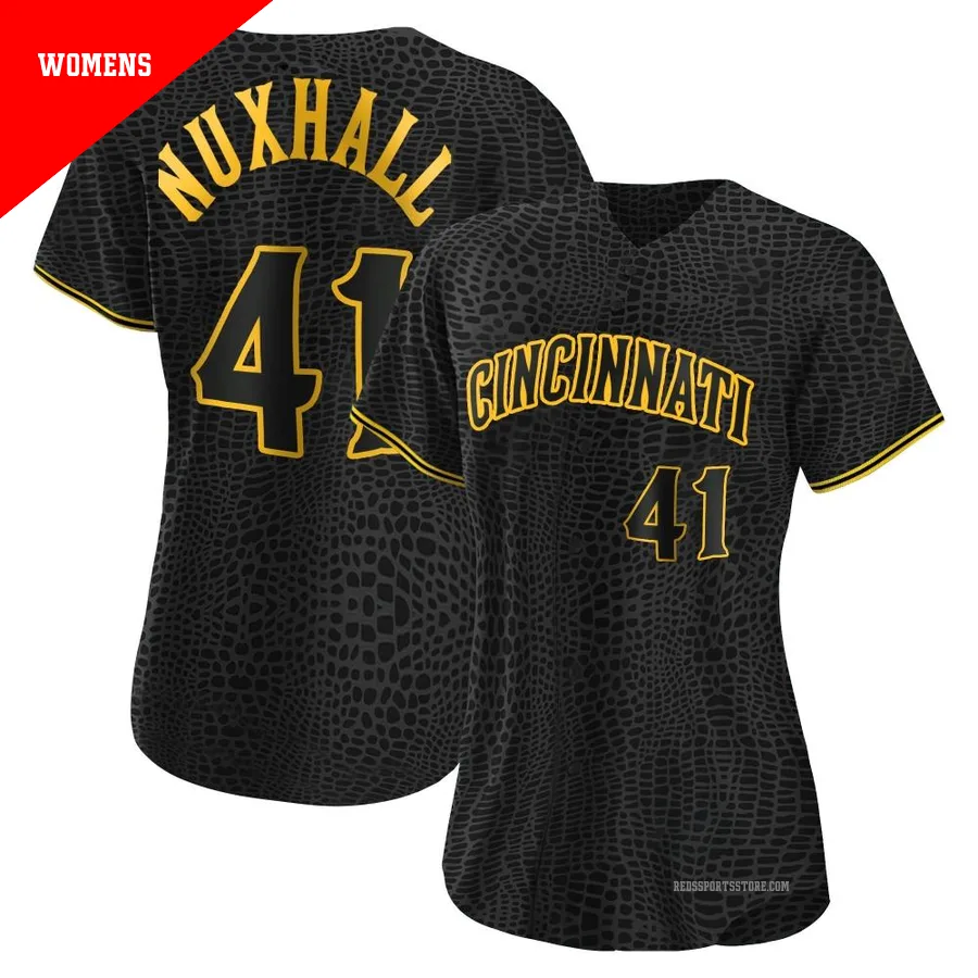 Cincinnati Reds ＃41 Joe Nuxhall Women's Black Authentic Snake Skin City Jersey