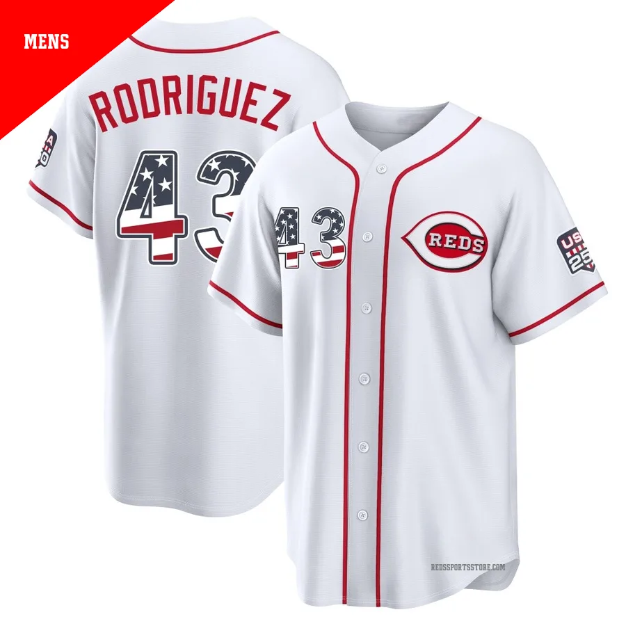 Cincinnati Reds ＃43 Hector Rodriguez Men's White Limited USA 250 Fourth Of July Home Stadium Jersey