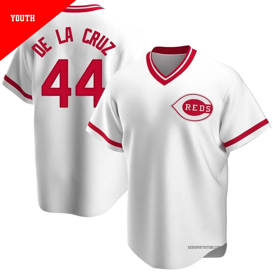 Cincinnati Reds ＃44 Elly De La Cruz Youth White Replica Home Cooperstown Collection Jersey