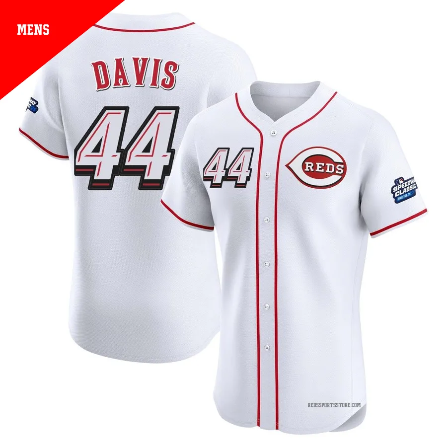 Cincinnati Reds ＃44 Eric Davis Men's White Elite 2025 Speedway Classic Alternate Jersey