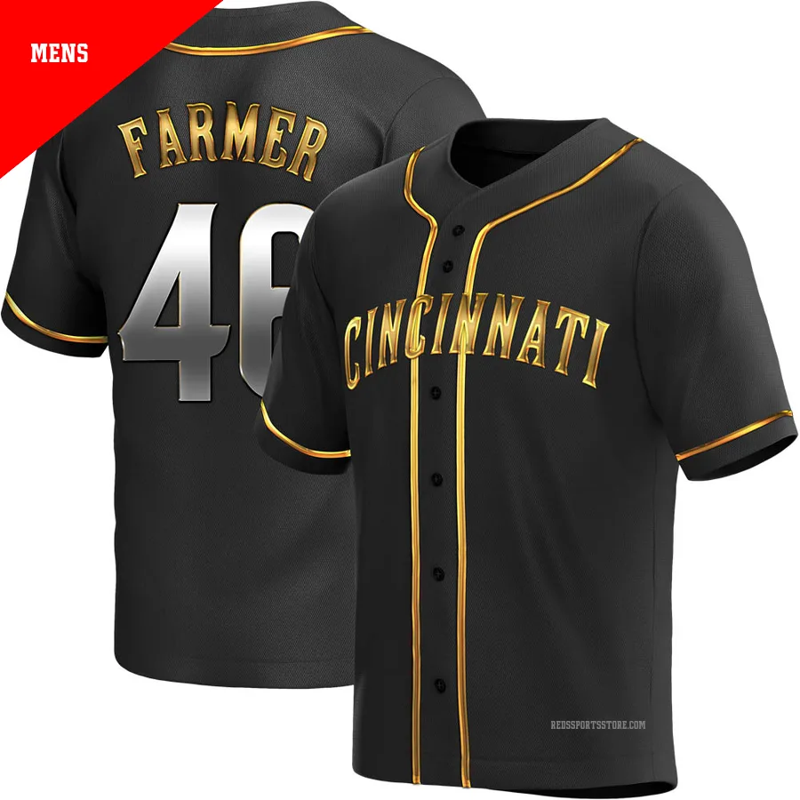 Cincinnati Reds ＃46 Buck Farmer Men's Gold Replica Black en Alternate Jersey