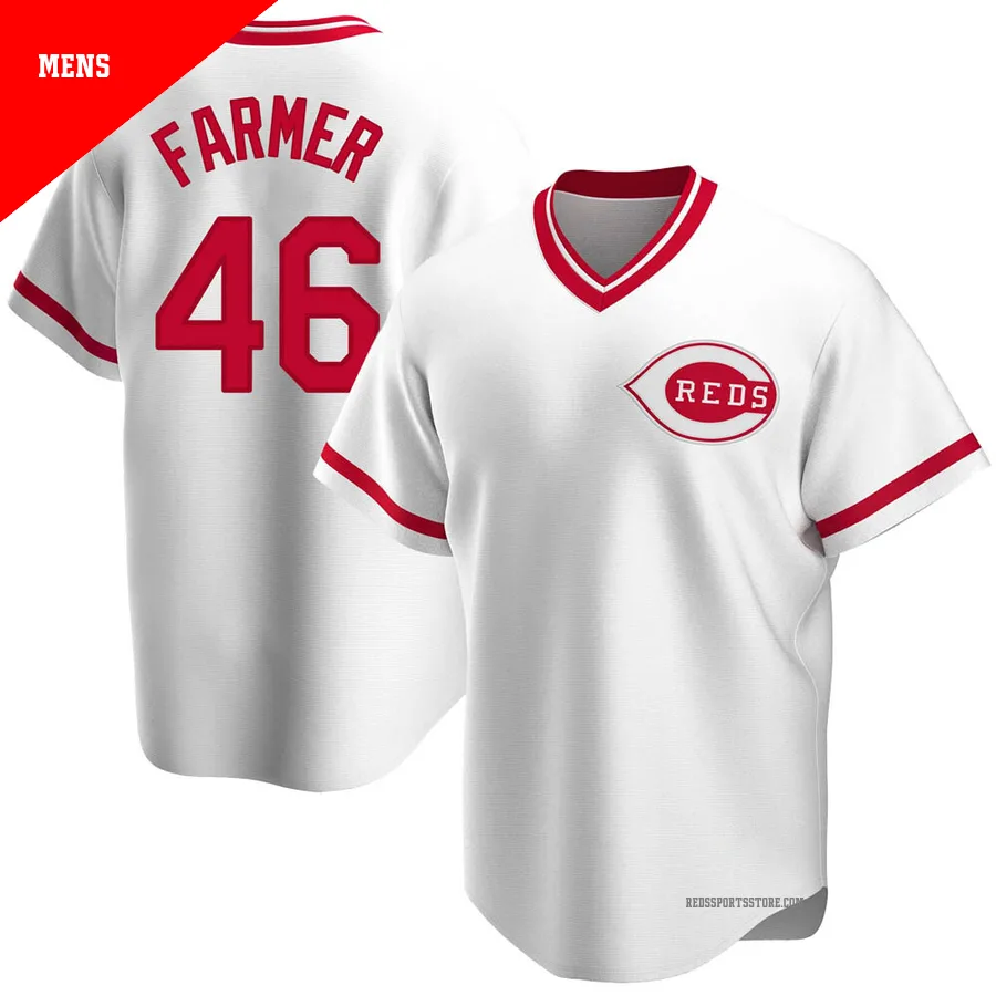 Cincinnati Reds ＃46 Buck Farmer Men's White Replica Home Cooperstown Collection Jersey