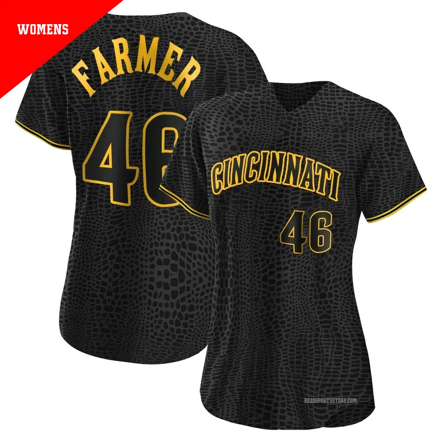 Cincinnati Reds ＃46 Buck Farmer Women's Black Authentic Snake Skin City Jersey