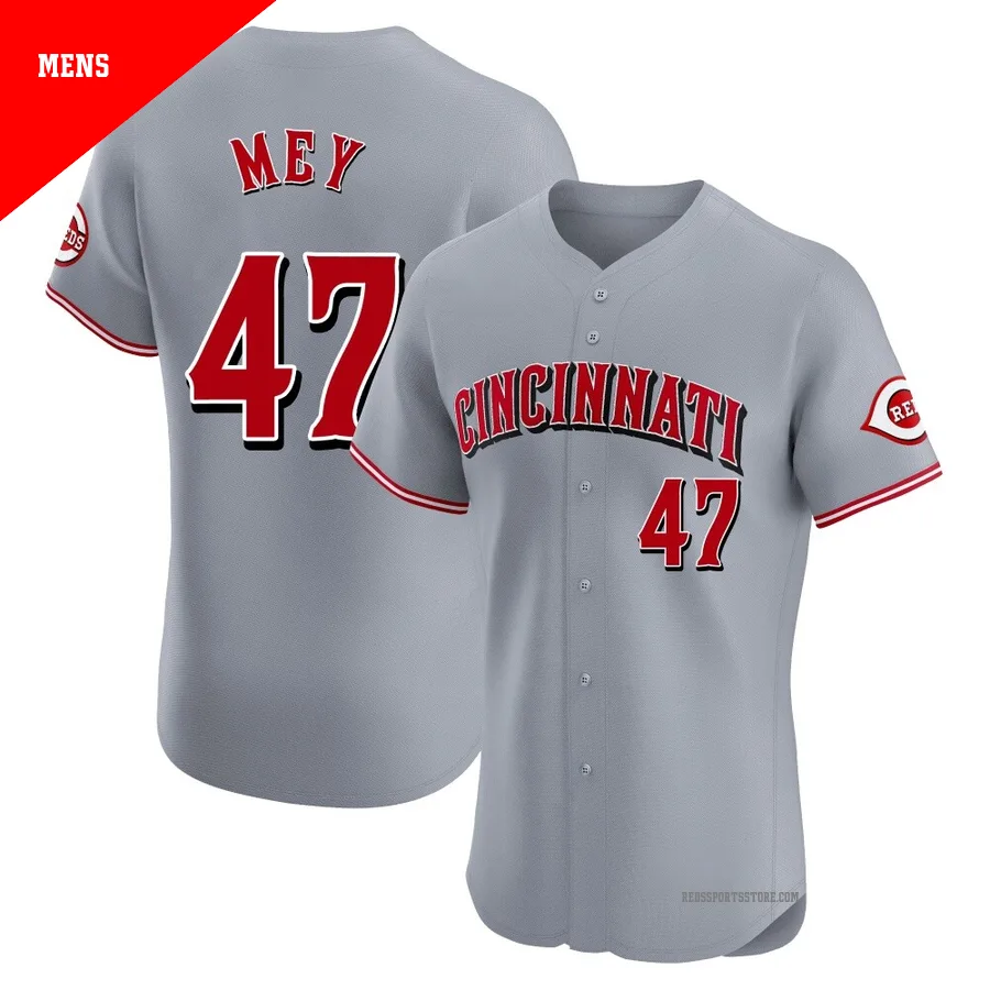 Cincinnati Reds ＃47 Luis Mey Men's Gray Elite Road Jersey