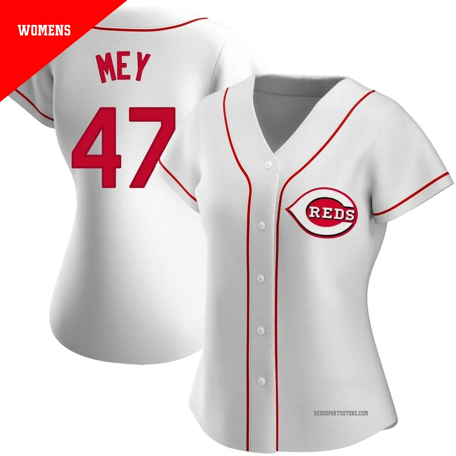 Cincinnati Reds ＃47 Luis Mey Women's White Replica Home Jersey