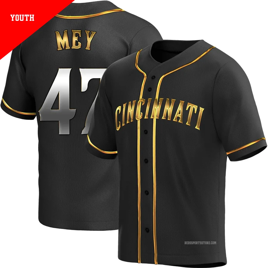 Cincinnati Reds ＃47 Luis Mey Youth Gold Replica Black en Alternate Jersey
