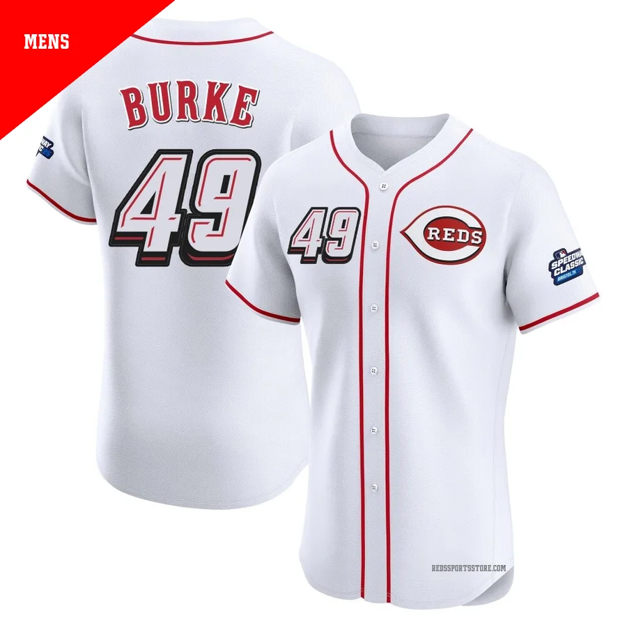 Cincinnati Reds ＃49 Brock Burke Men's White Elite 2025 Speedway Classic Alternate Jersey