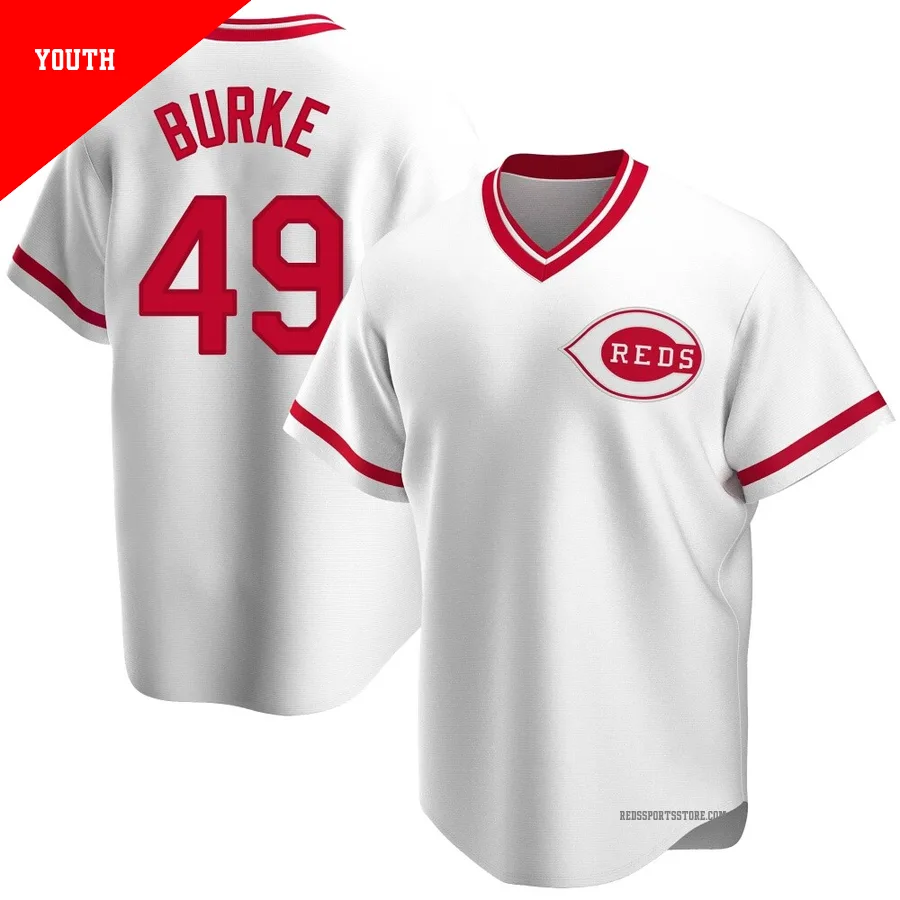Cincinnati Reds ＃49 Brock Burke Youth White Replica Home Cooperstown Collection Jersey