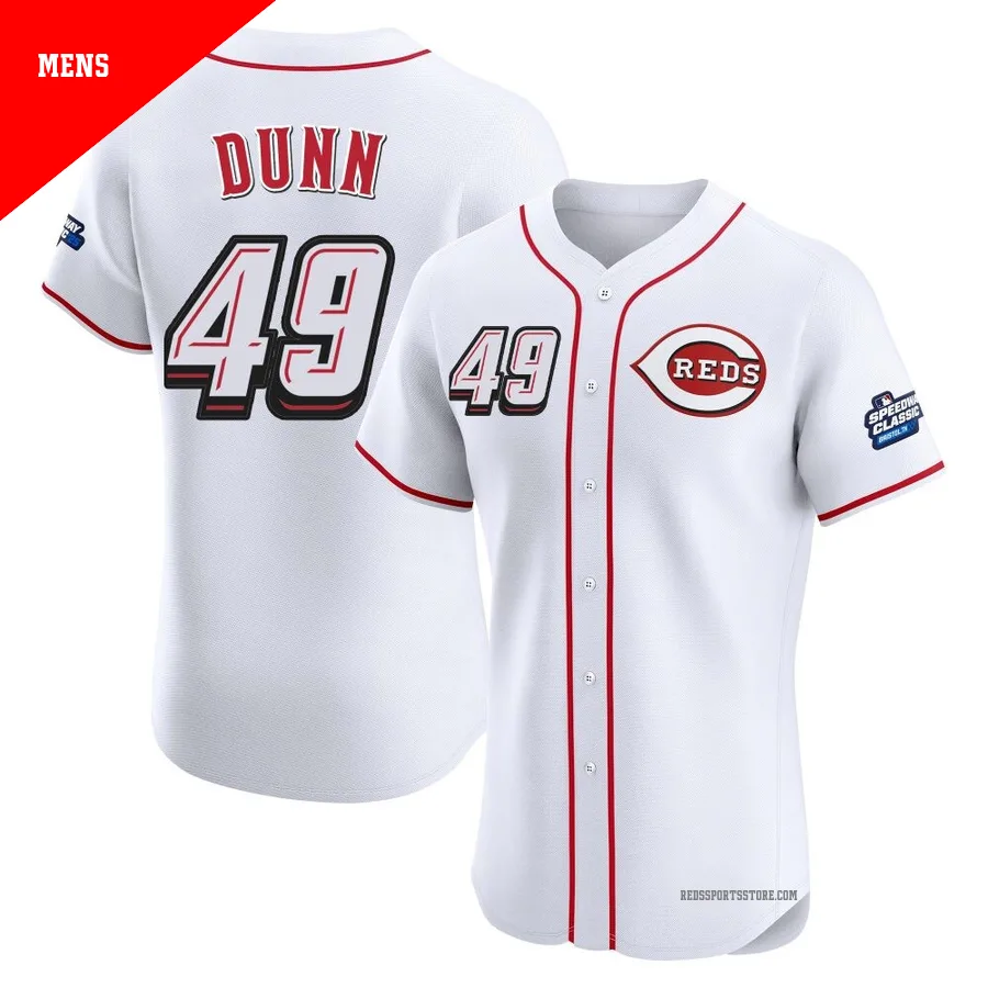 Cincinnati Reds ＃49 Justin Dunn Men's White Elite 2025 Speedway Classic Alternate Jersey