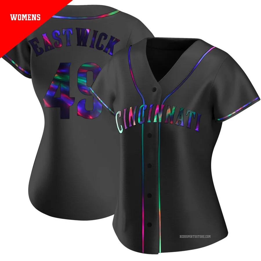 Cincinnati Reds ＃49 Rawly Eastwick Women's Black Replica Holographic Alternate Jersey