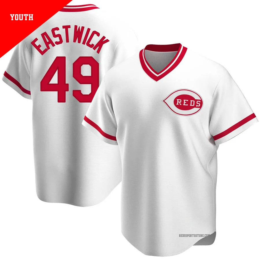 Cincinnati Reds ＃49 Rawly Eastwick Youth White Replica Home Cooperstown Collection Jersey