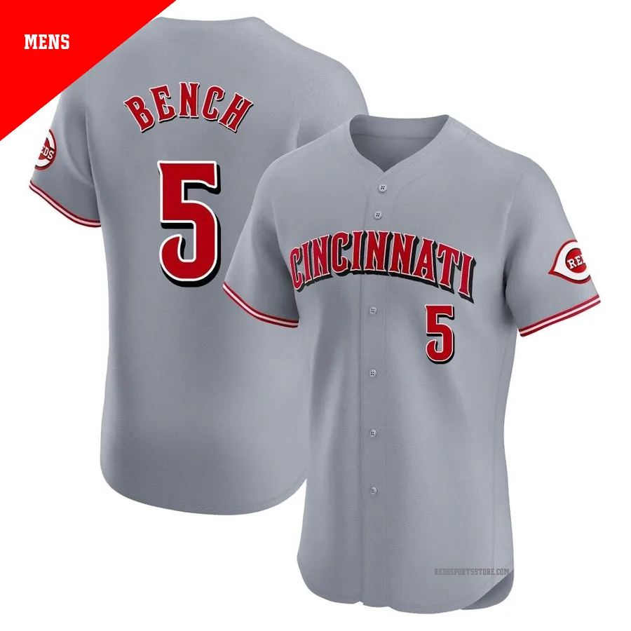 Cincinnati Reds ＃5 Johnny Bench Men's Gray Elite Road Jersey