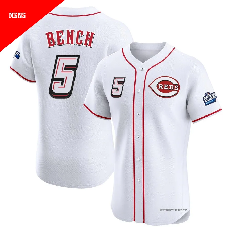 Cincinnati Reds ＃5 Johnny Bench Men's White Elite 2025 Speedway Classic Alternate Jersey