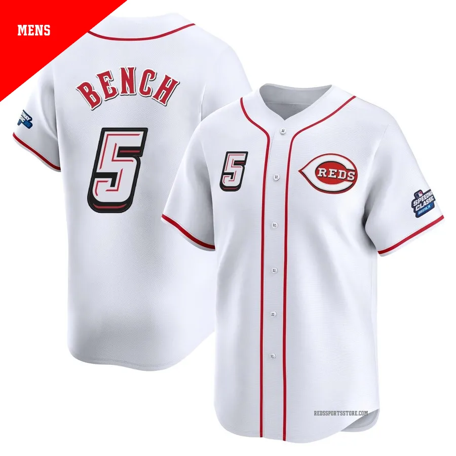Cincinnati Reds ＃5 Johnny Bench Men's White Limited 2025 Speedway Classic Alternate Jersey