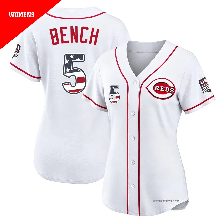 Cincinnati Reds ＃5 Johnny Bench Women's White Limited USA 250 Fourth Of July Home Stadium Jersey