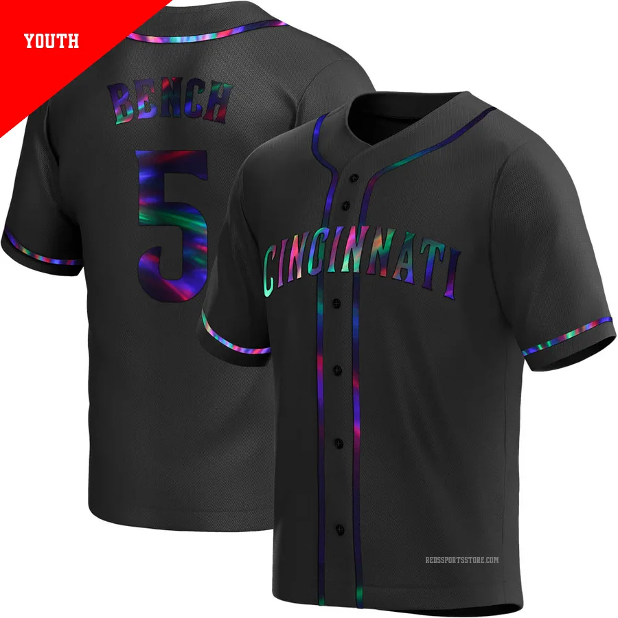 Cincinnati Reds ＃5 Johnny Bench Youth Black Replica Holographic Alternate Jersey