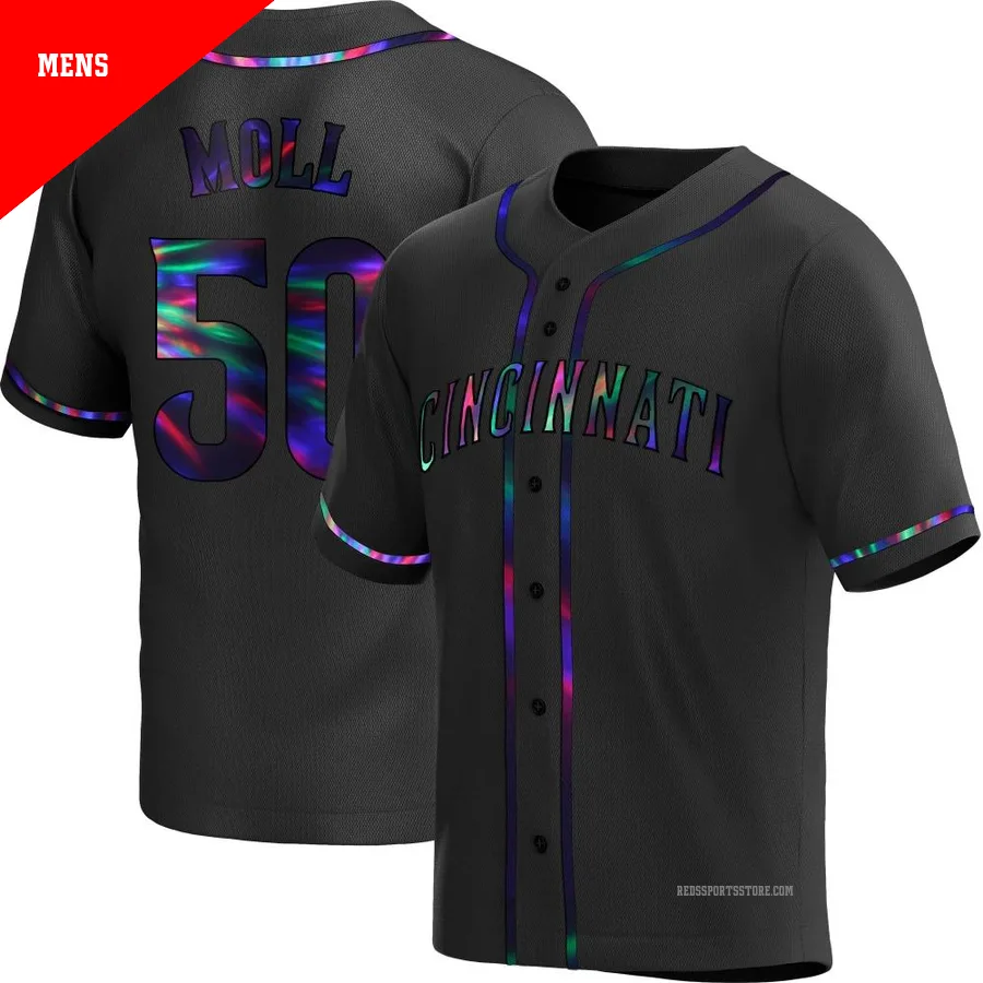 Cincinnati Reds ＃50 Sam Moll Men's Black Replica Holographic Alternate Jersey