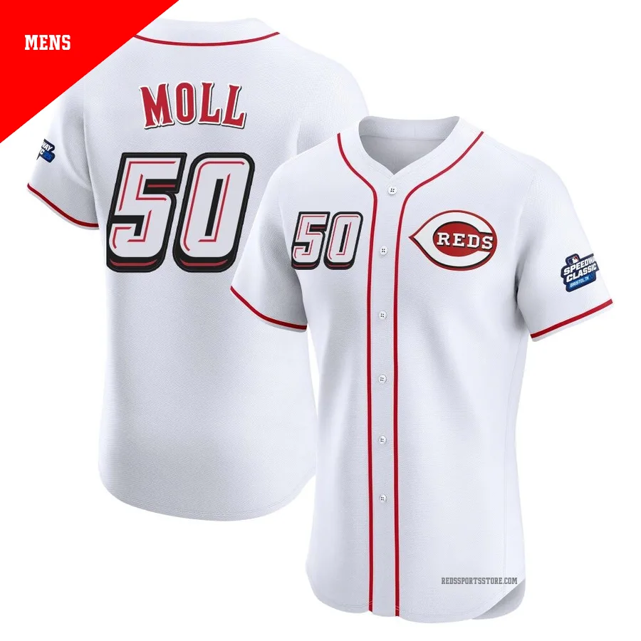 Cincinnati Reds ＃50 Sam Moll Men's White Elite 2025 Speedway Classic Alternate Jersey