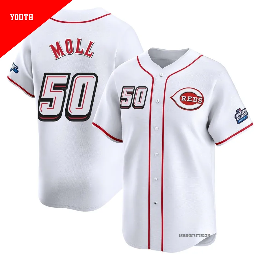 Cincinnati Reds ＃50 Sam Moll Youth White Limited 2025 Speedway Classic Alternate Jersey