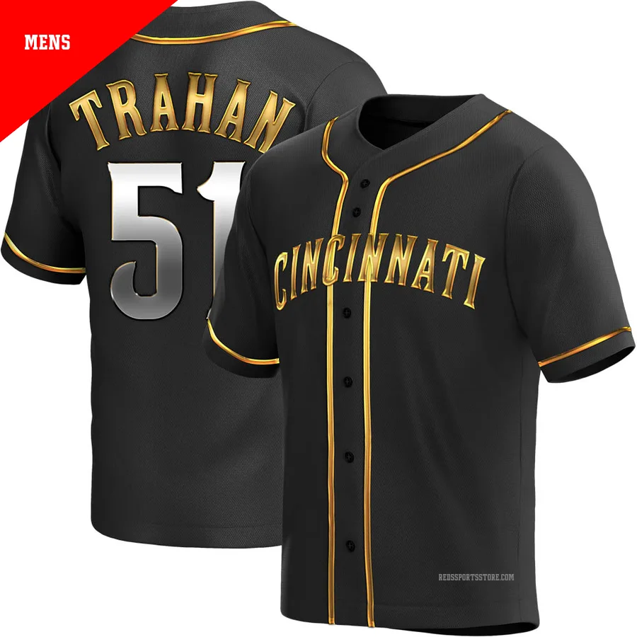 Cincinnati Reds ＃51 Blake Trahan Men's Gold Replica Black en Alternate Jersey