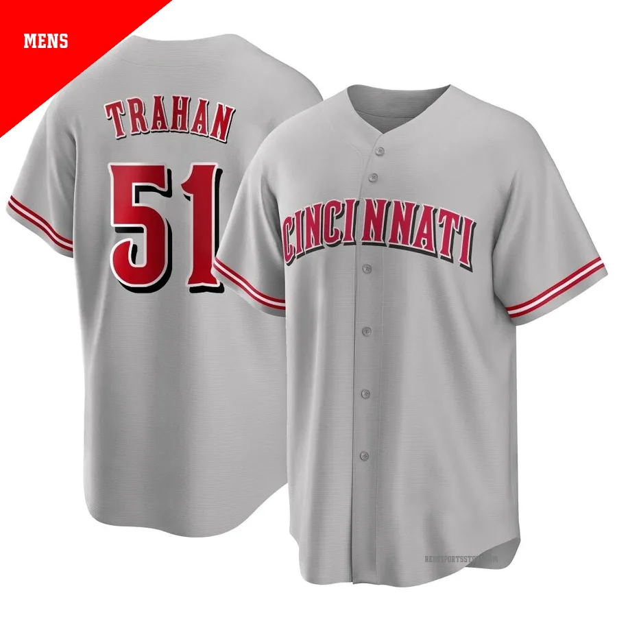 Cincinnati Reds ＃51 Blake Trahan Men's Gray Replica Road Jersey