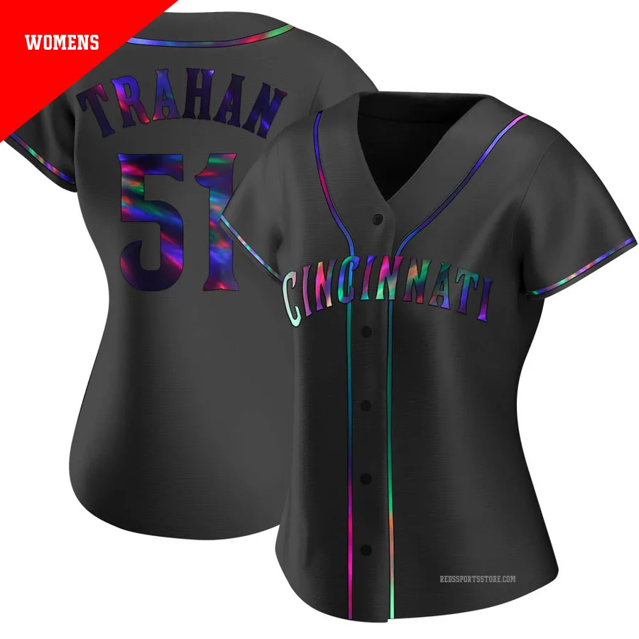 Cincinnati Reds ＃51 Blake Trahan Women's Black Replica Holographic Alternate Jersey