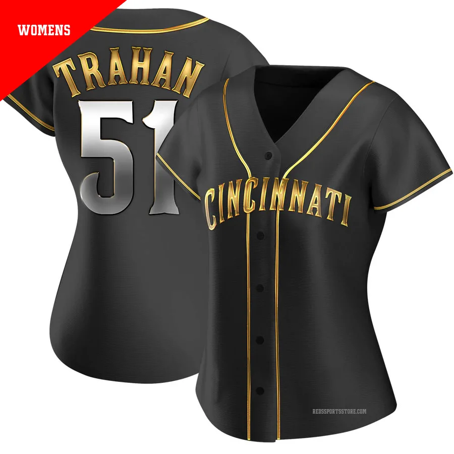 Cincinnati Reds ＃51 Blake Trahan Women's Gold Replica Black en Alternate Jersey