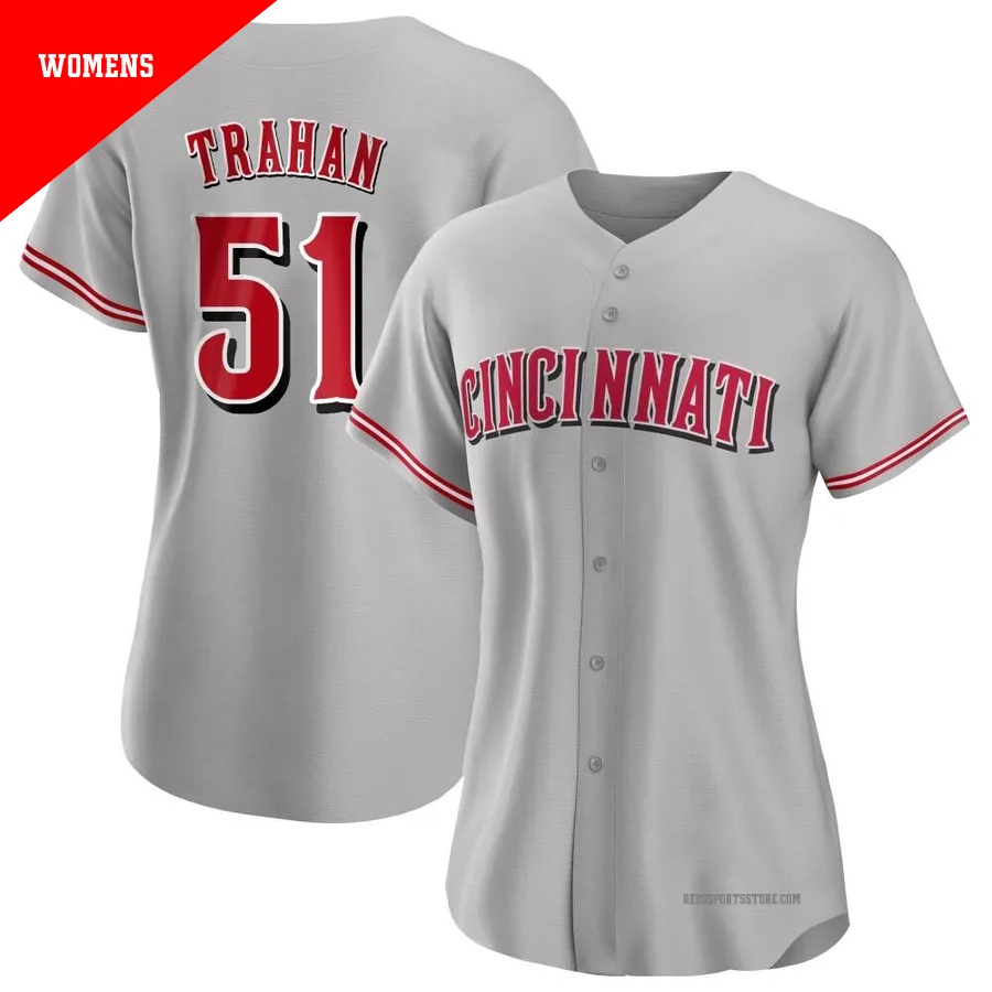 Cincinnati Reds ＃51 Blake Trahan Women's Gray Authentic Road Jersey