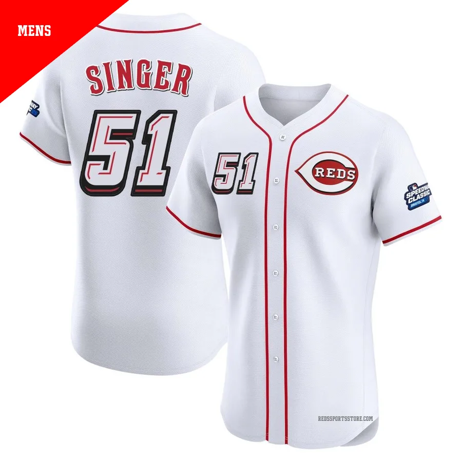 Cincinnati Reds ＃51 Brady Singer Men's White Elite 2025 Speedway Classic Alternate Jersey
