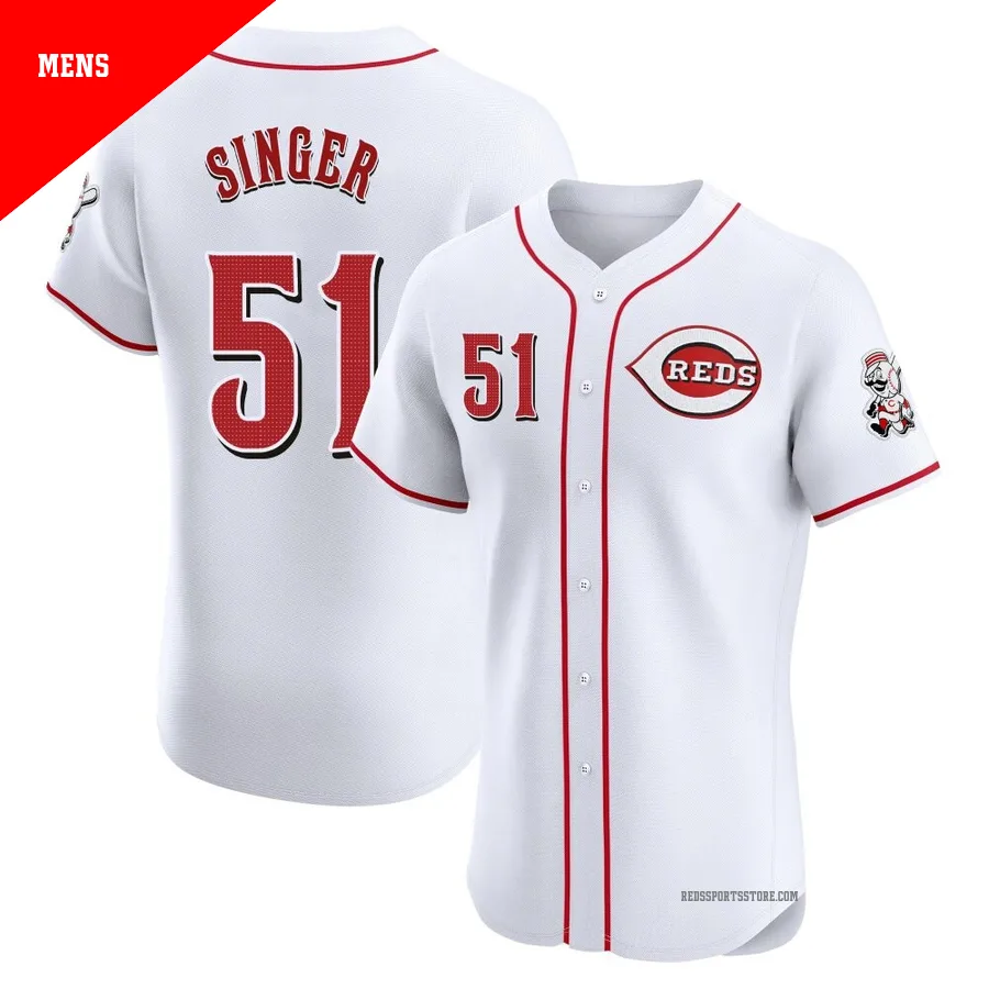 Cincinnati Reds ＃51 Brady Singer Men's White Elite Home Jersey