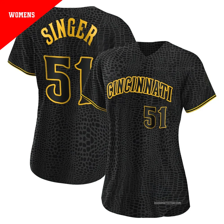 Cincinnati Reds ＃51 Brady Singer Women's Black Authentic Snake Skin City Jersey