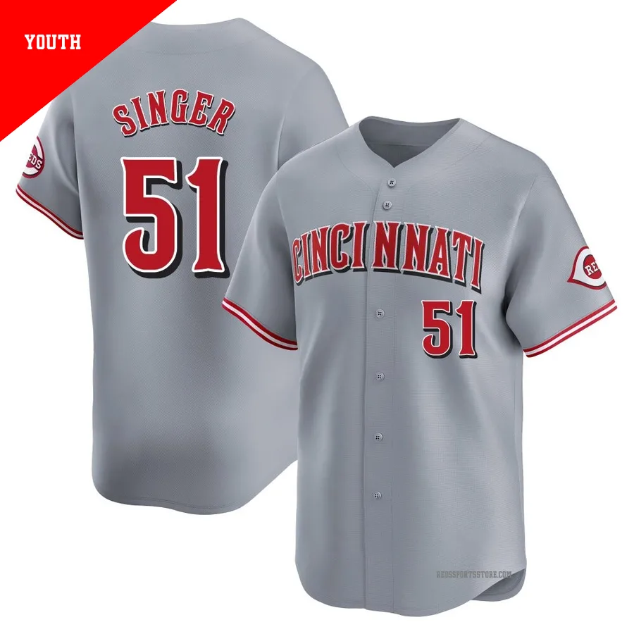 Cincinnati Reds ＃51 Brady Singer Youth Gray Limited Away Jersey