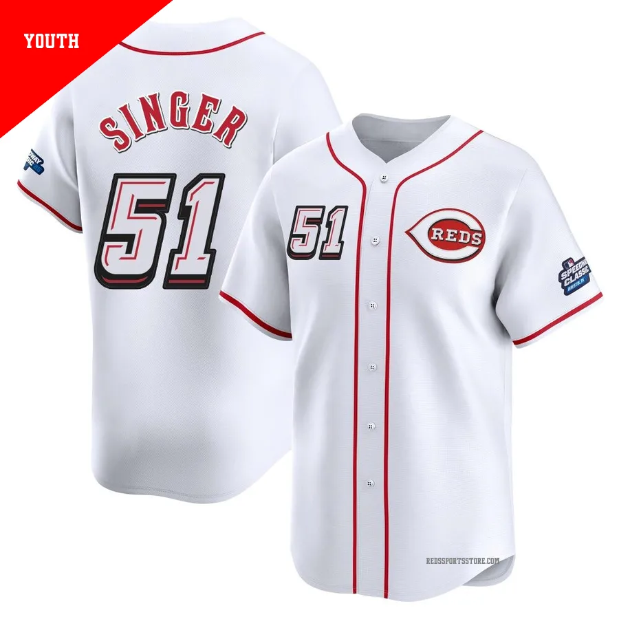 Cincinnati Reds ＃51 Brady Singer Youth White Limited 2025 Speedway Classic Alternate Jersey