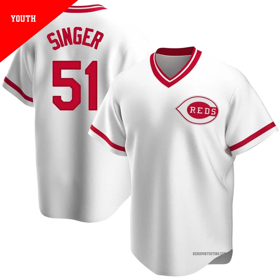 Cincinnati Reds ＃51 Brady Singer Youth White Replica Home Cooperstown Collection Jersey