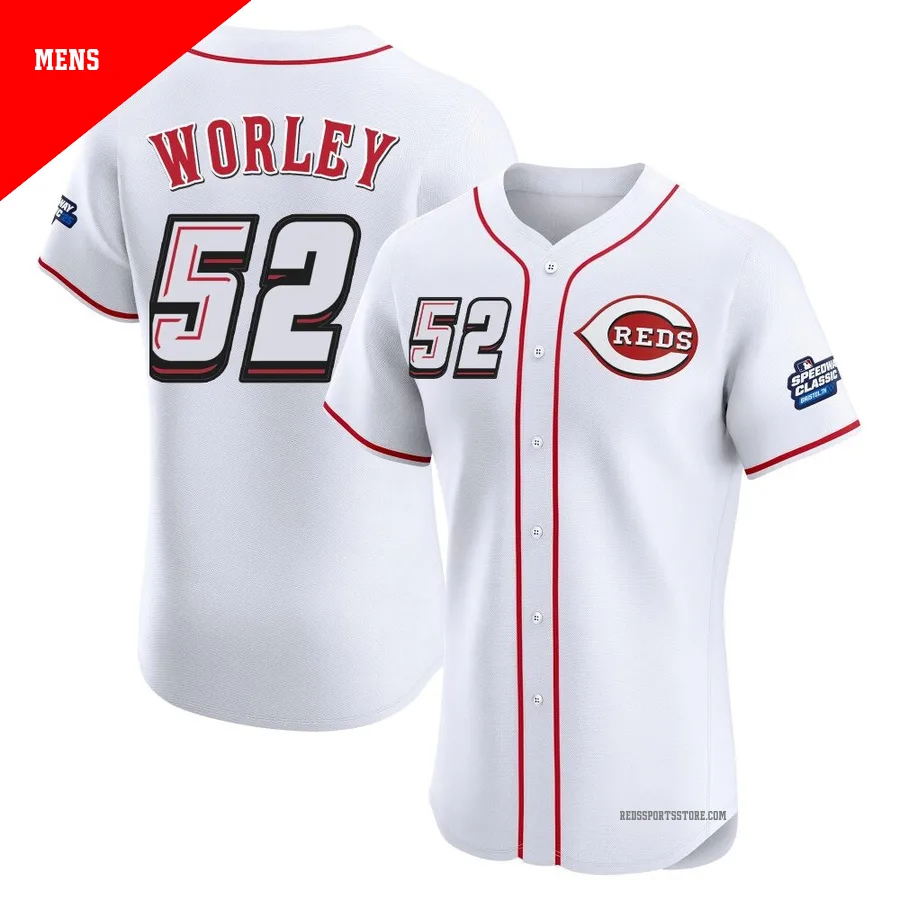 Cincinnati Reds ＃52 Vance Worley Men's White Elite 2025 Speedway Classic Alternate Jersey